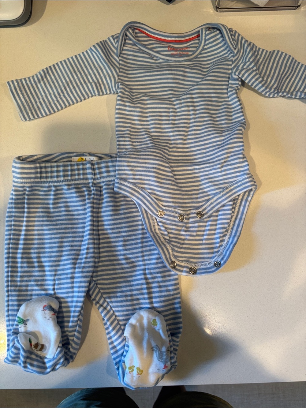 Baby Boden Baby Blue & White Striped Long Sleeve Bodysuit and Footed Pants Set